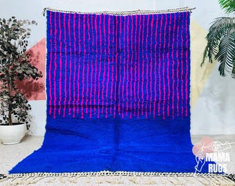 Blue Beni Ourain Rug: Handwoven Moroccan Wool Carpet