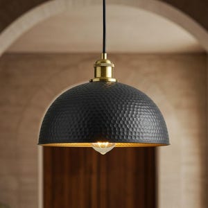 Handmade Brass Dome Pendant Lamp: Antique Green Finish, Adjustable Cord