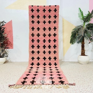 Custom Beni Ourain Runner rug - Moroccan runner rug - Pink runner rug - Hallway runner Morrocan - Soft Wool runner - Berber runner Pink