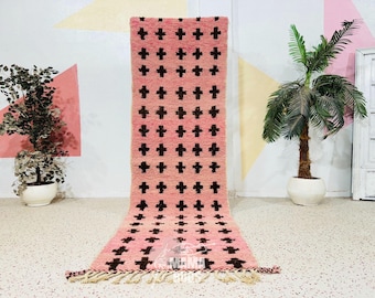 Custom Beni Ourain Runner Rug: Moroccan Pink Wool Berber Hallway Carpet