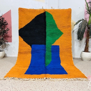 Alfombra colorida Beni Ourain: alfombra bereber de lana hecha a mano, diseño marroquí (1,8 m x 2,8 m)