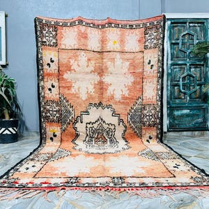 Handmade Vintage Moroccan Rug , Berber Wool Carpet , Unique Tribal Bohemian Home Accent , Large Rug