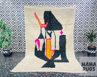 Custom Beni Ourain Rug, Moroccan Rug, Handmade Rugs, Wool Moroccan Rug, White And Black Rug, Abstract Rug, funky Berber Rug