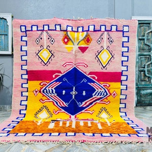 Tapis boujaad rose personnalisé, tapis marocain orange, tapis en laine à poils longs doux, tapis berbère marocain, tapis bohème, tapis de taille personnalisée dans toutes les tailles image 1