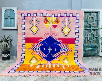 Tapis boujaad rose personnalisé, tapis marocain orange, tapis en laine à poils longs doux, tapis berbère marocain, tapis bohème, tapis de taille personnalisée dans toutes les tailles