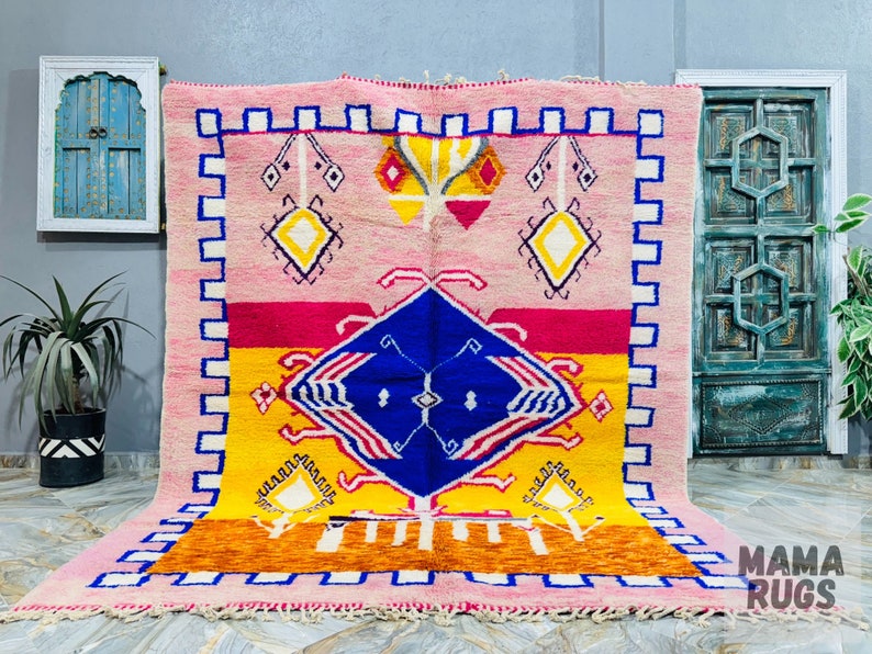 Tapis boujaad rose personnalisé, tapis marocain orange, tapis en laine à poils longs doux, tapis berbère marocain, tapis bohème, tapis de taille personnalisée dans toutes les tailles image 1