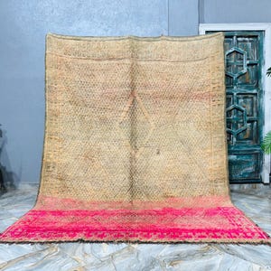 Authentic Vintage Moroccan Rug, Pink Boujaad Rug 7.1ft x 9.5ft
