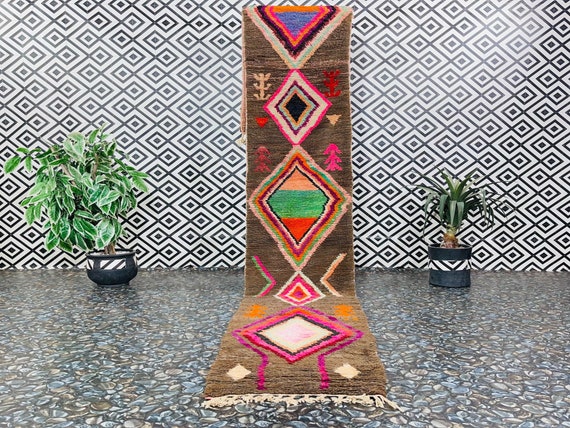 Vintage Berber Runner Rug: Moroccan Hallway Rug, Handwoven Wool