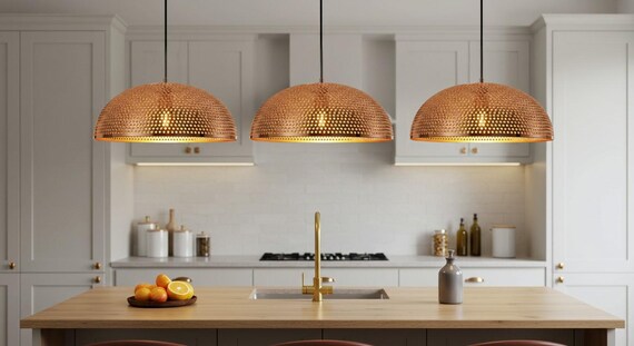 Handmade Moroccan Copper Pendant Light: Perforated Dome Chandelier