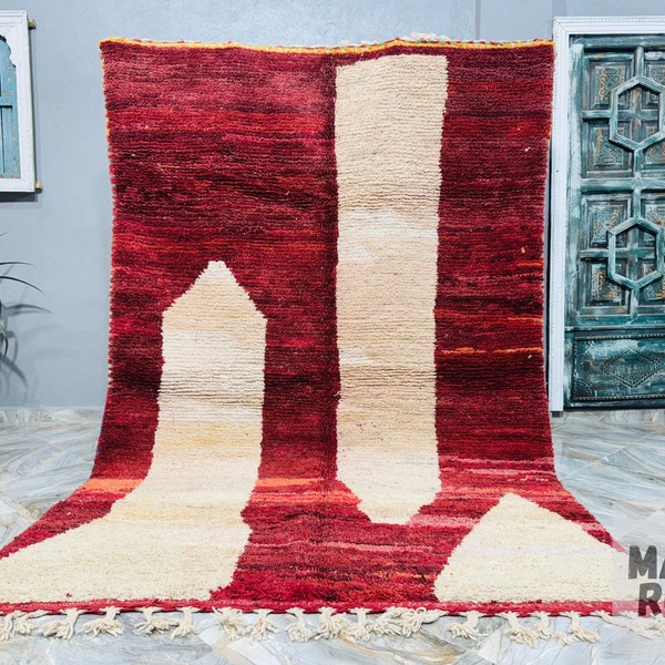 Red Rug, Bohemian Moroccan Rug, Handmade Rug, All Wool Rug, Traditional Rug, Moroccan Area Rug