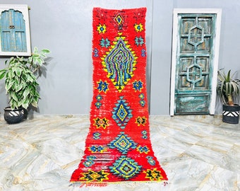 Maravillosa alfombra de corredor rojo, alfombra de corredor marroquí de pasillo, alfombra bereber, alfombra de corredor abstracto, corredor boucherouite, alfombra de corredor de escalera y cocina