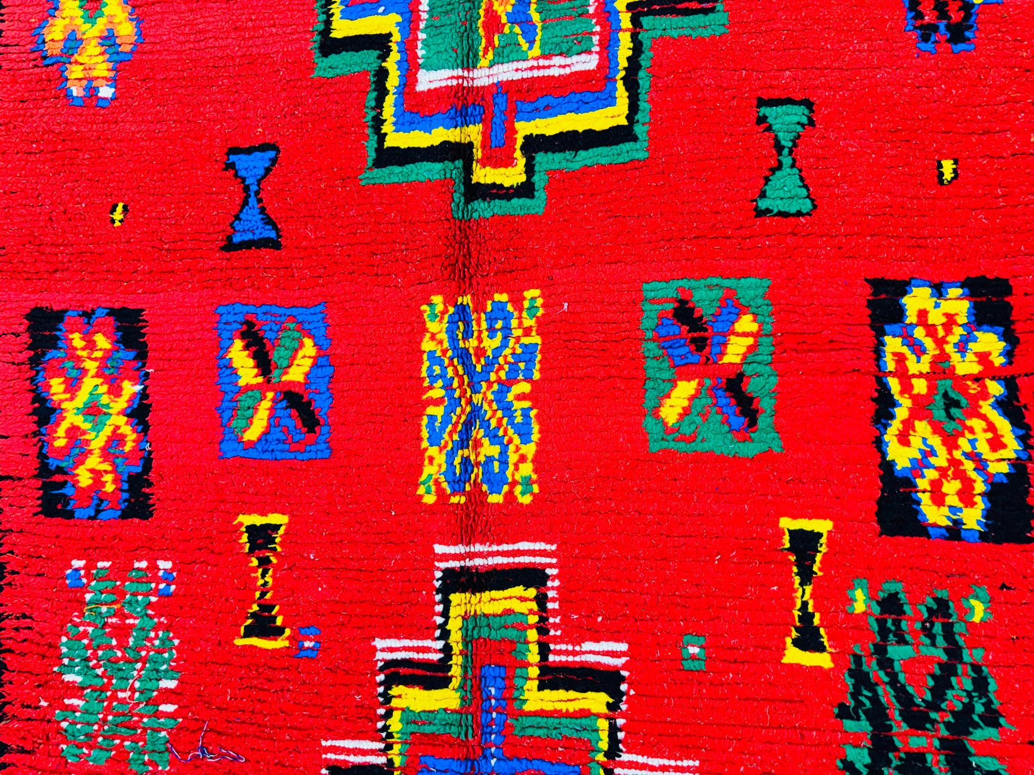 【現地買付・新品】モロッコ ハンベルラグ 手織り 赤いヴィンテージ モロッコ ベルベルラグ：ハンドメイド ウール