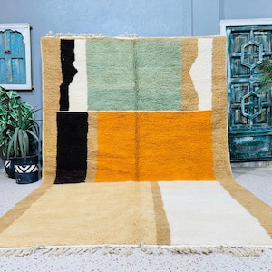 Alfombra de lana Beni Ourain hecha a mano: colorida alfombra bereber marroquí (2,4 x 3,5 m)