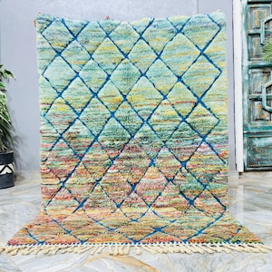Mrirt Wool Rug , Moroccan Hand Knotted Carpet , Thick Soft and Elegant Berber Rug For Warm Home Style , Plush Rug