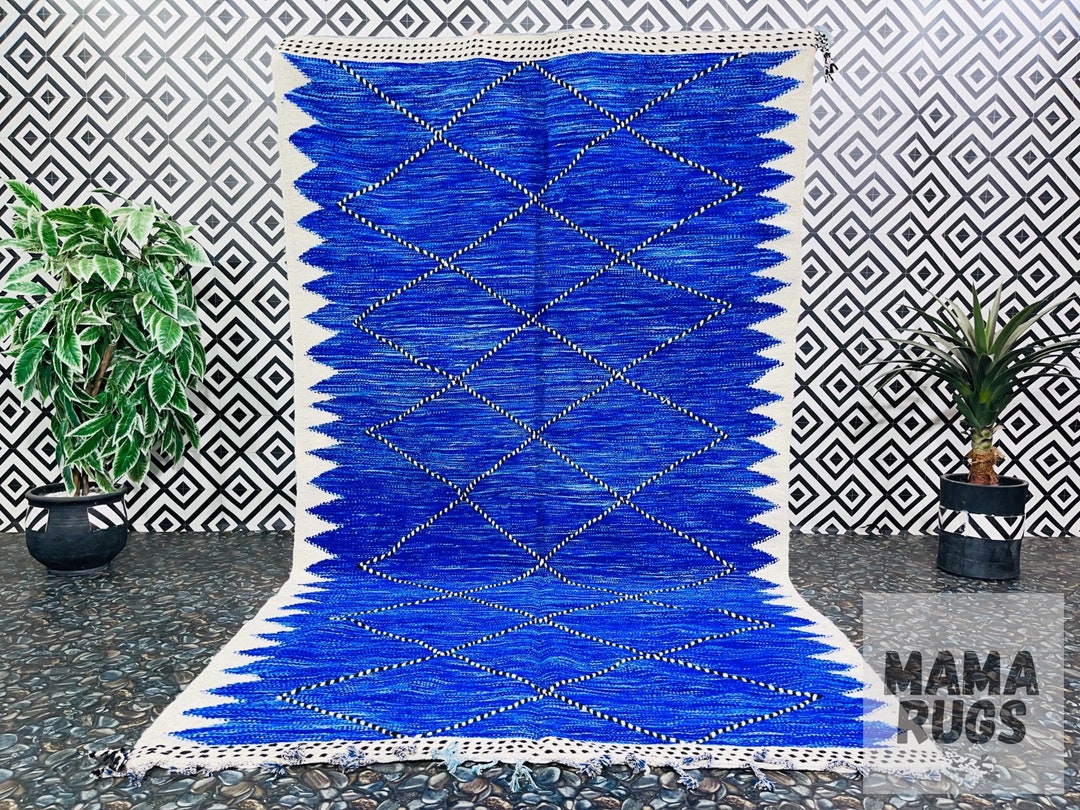 Custom Kilim Moroccan Rug Blue Kilim Flat Rug Handmade Rug Etsy