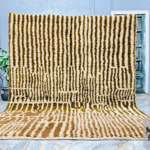 Contemporary Beni Ourain Moroccan Rug, Custom Berber Woolen Carpet, Handmade Rug, Striped Brown Morrocan Rug, Beni Ourain Style, Area Rug
