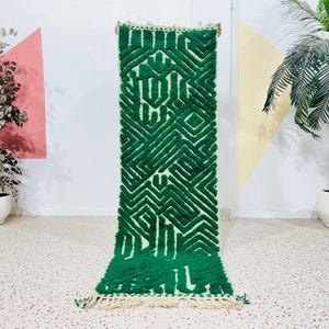 Cute Green Runner Rug, Custom Moroccan Runner, Handmade Rug, Green Wool Rug, Hallway Berber Runner, Green Runner, Beni Ourain Runner 3x10