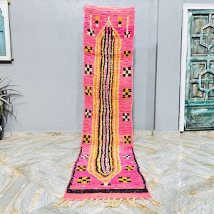 Custom Beni Ourain Runner rug - Moroccan runner rug - Pink runner rug - Hallway runner Morrocan - Soft Wool runner - Berber runner Pink