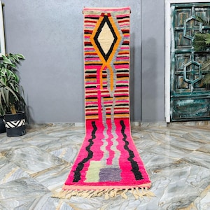 Custom Beni Ourain Runner rug - Moroccan runner rug - Pink runner rug - Hallway runner Morrocan - Soft Wool runner - Berber runner Pink