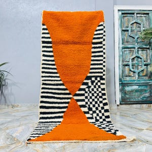 Handmade Berber Wool Runner Rug: Moroccan Bohemian Entryway Rug