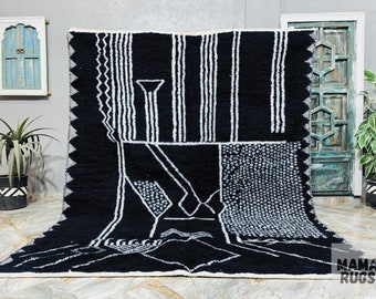 Costum Moroccan Black rug - Morocco rug Black - Handmade rug - Morocco rug - Genuine Lamb Wool rug - Hand knotted - Custom Morocco rug