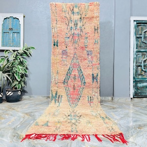 Handmade Wool Berber Runner Rug: Vintage Moroccan Tribal Design