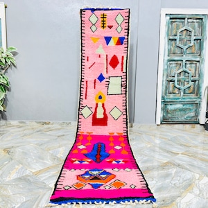 Custom Beni Ourain Runner rug - Moroccan runner rug - Pink runner rug - Hallway runner Morrocan - Soft Wool runner - Berber runner Pink