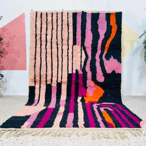 Handmade Beni Ourain Wool Rug: Blue & White Moroccan Berber Carpet