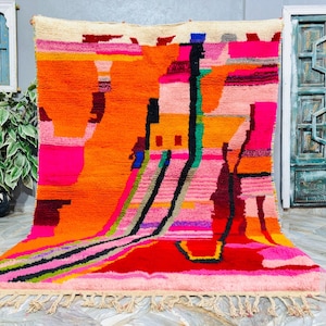 Handmade Wool Boujaad Rug: Colorful Berber Moroccan Carpet