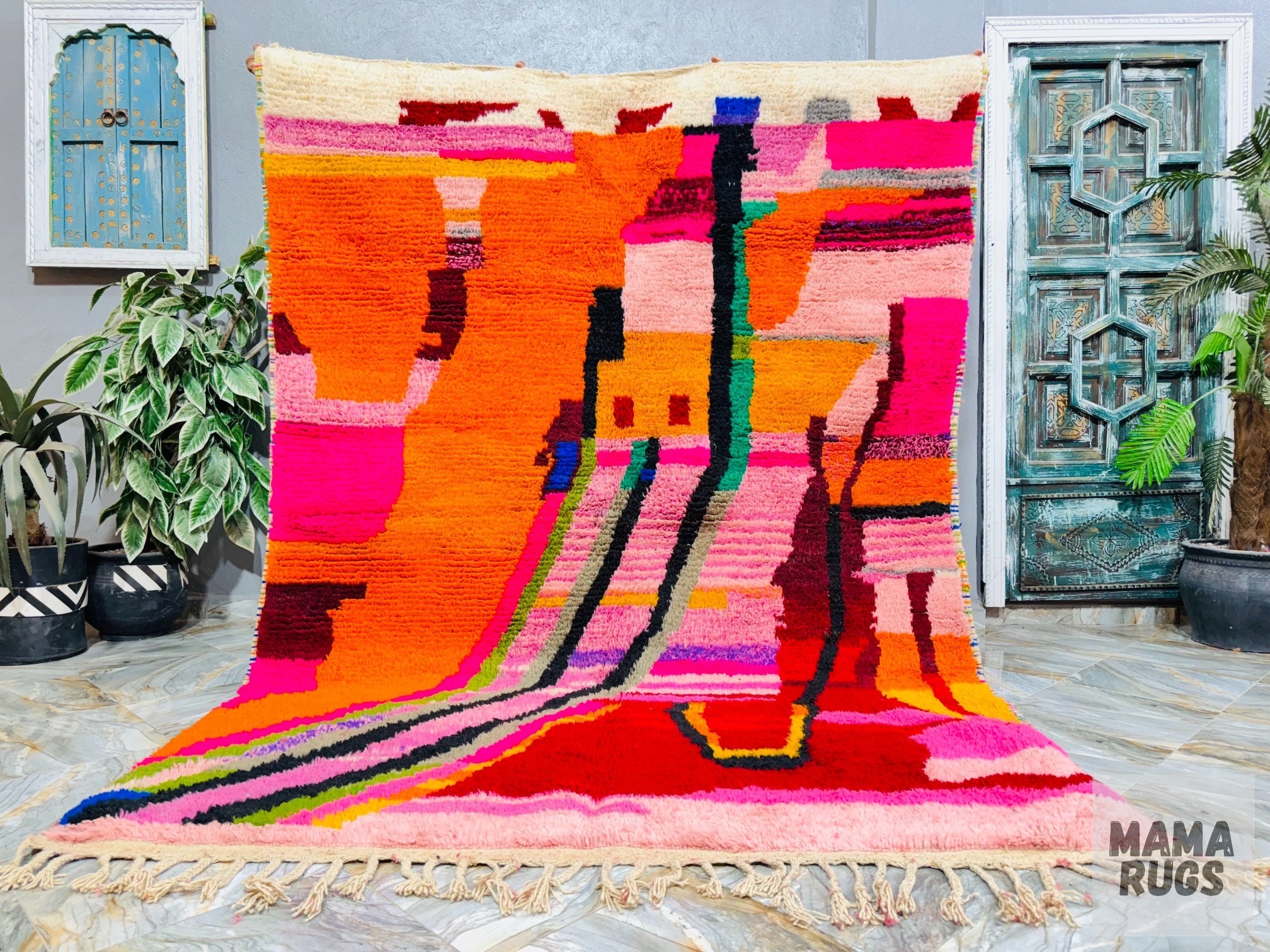 Handmade Wool Boujaad Rug: Colorful Berber Moroccan Carpet