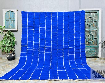 Custom Blue Beni Ourain Rug: Handmade Moroccan Wool Berber Carpet