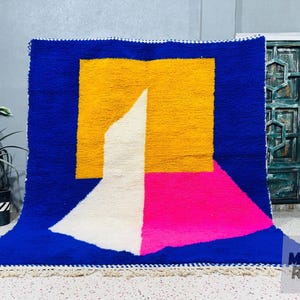 New Moroccan Beni Ourain Rug, Colorful Moroccan Rug, Handmade Rug, Custom Any Size Rug, All Wool Rug, Berber Rug Blue, Blue Area Rug
