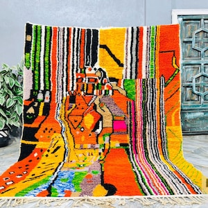 Alfombra bereber de lana colorida hecha a mano: alfombra marroquí personalizada