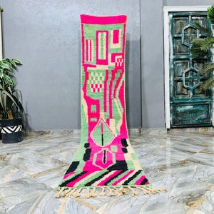 Custom Beni Ourain Runner rug - Moroccan runner rug - Pink runner rug - Hallway runner Morrocan - Soft Wool runner - Berber runner Pink