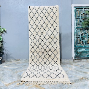 Handmade Beni Ourain Wool Runner Rug: Moroccan Berber Carpet