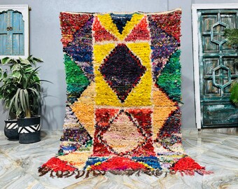 Handmade Gift, Boucherouite Rug, runner rug ,Colorful Rug Moroccan Rug,Azilal Rug,Vintage Boucherouite rug,boucherouite rug, boho rug,kilim