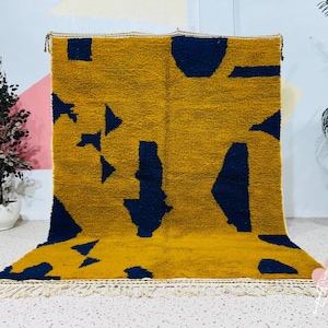 Stunning Beni Ourain Rug, Custom Moroccan Rug, Abstract Earth-Tone Morocco Rug, Berber Carpet, Shag Wool Rug, Authentic Modern Morrocan Rug