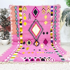 Pink Beni Ourain Rug: Handmade Moroccan Wool Berber Carpet