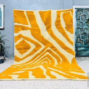 Yellow Moroccan Berber Rug - Custom Handwoven Wool Carpet - Minimalist Boho Decor - Beni Ourain Style - Moroccan Design - Made To Order