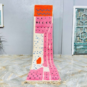 Custom Beni Ourain Runner rug - Moroccan runner rug - Pink runner rug - Hallway runner Morrocan - Soft Wool runner - Berber runner Pink