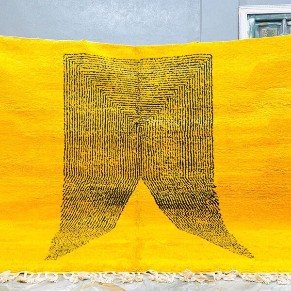 Beautiful Beni Ourain Rug, Moroccan Rug, Berber Carpet, Yellow And Black Rug, Custom Rug, Moroccan Wool Rug