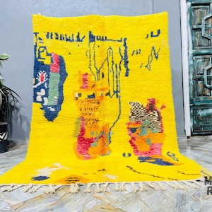 SOFT YELLOW RUG, Beni Ourain Rug, Handmade Moroccan Rug, Berber Carpet, Yellow Wool Rug, Authentic rug, Bohemian Rug