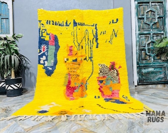 SOFT YELLOW RUG, Beni Ourain Rug, Handmade Moroccan Rug, Berber Carpet, Yellow Wool Rug, Authentic rug, Bohemian Rug