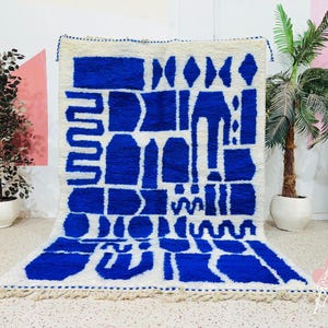 Blue Beni Ourain Rug: Custom Moroccan Berber Wool Carpet