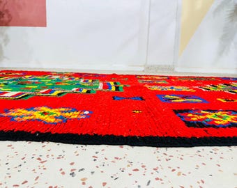 赤いヴィンテージ モロッコ ベルベルラグ：ハンドメイド ウール