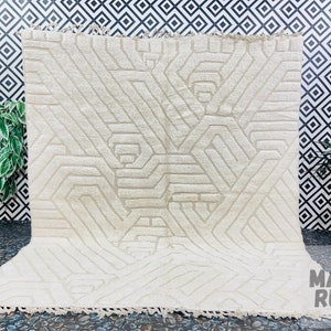 Handmade Ivory Beni Ourain Rug: Custom Moroccan Wool Carpet
