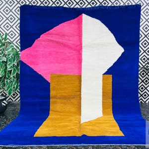 Moroccan rug blue - Berber rug - Custom Moroccan rug - Beni ourain rug - Handmade rug - Plain Wool rug - Solid blue rug - custom made rugs