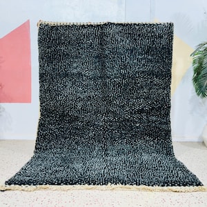 Beautiful Beni Ourain Rug, Black Moroccan Rug, Handmade Rug, Abstract Berber Black Carpet, Area Rug, Wool Rug