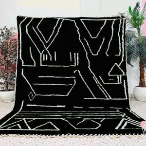 Handmade Beni Ourain Rug: Black & White Wool Berber Carpet