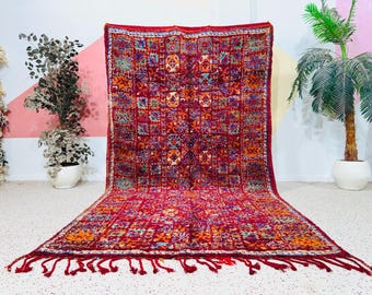 赤いヴィンテージ モロッコ ベルベルラグ：ハンドメイド ウール